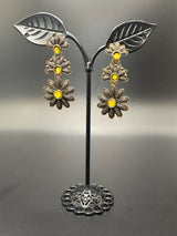 Antique Gold-Tone Floral Drop Earrings with Multi-Colored Stones Jewelry JCS Fashions Yellow 1.5 inch