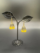 Gold-Tone Traditional Jhumka Earrings with Beaded Drops Jewelry JCS Fashions Yellow 1 inch