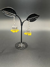 Oxidized Silver Jhumka Earrings with Beaded Drops Jewelry JCS Fashions Yellow 1.2 inch