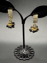 Gold Look Crystal Stud Jhumka Earrings - Traditional Fashion Jewelry Jewelry JCS Fashions Black 1 inch
