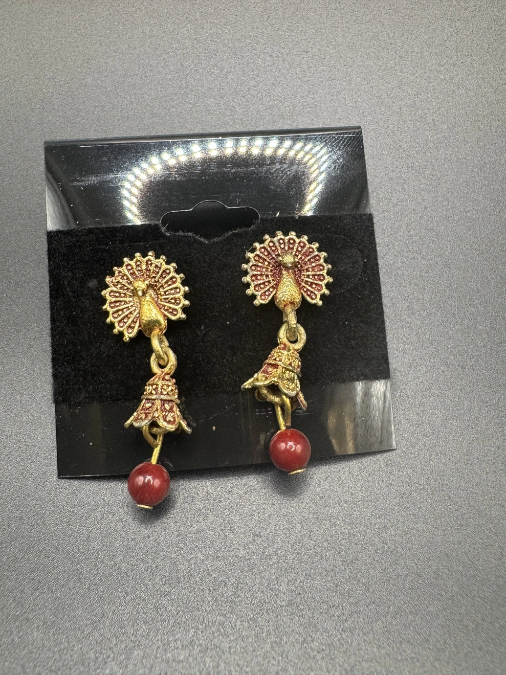 Antique Look Peacock Jhumka Earrings in Multiple Colors Jewelry JCS Fashions 1 inch Maroon