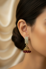 Maroon Gold Look Crystal Stud Jhumka Earrings