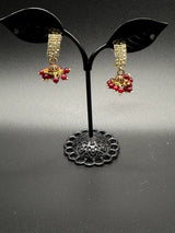 Gold Look Crystal Stud Jhumka Earrings - Traditional Fashion Jewelry Jewelry JCS Fashions Maroon 1 inch