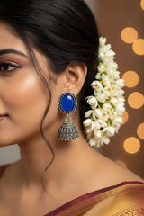 1.5 inch Oxidized Silver Jhumka Earrings for Women