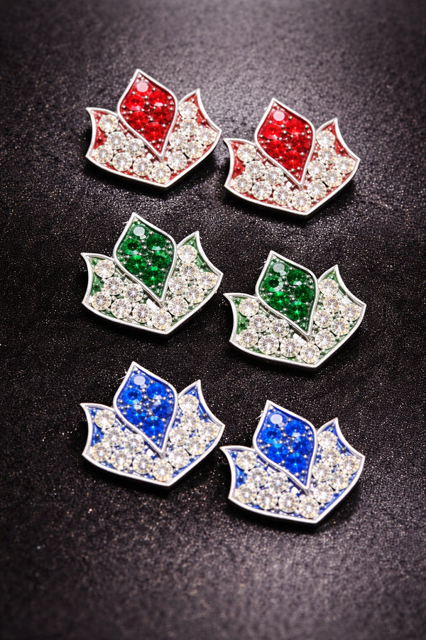 Lotus Design Crystal Stud Earrings for Women - 0.7 inch Jewelry JCS Fashions