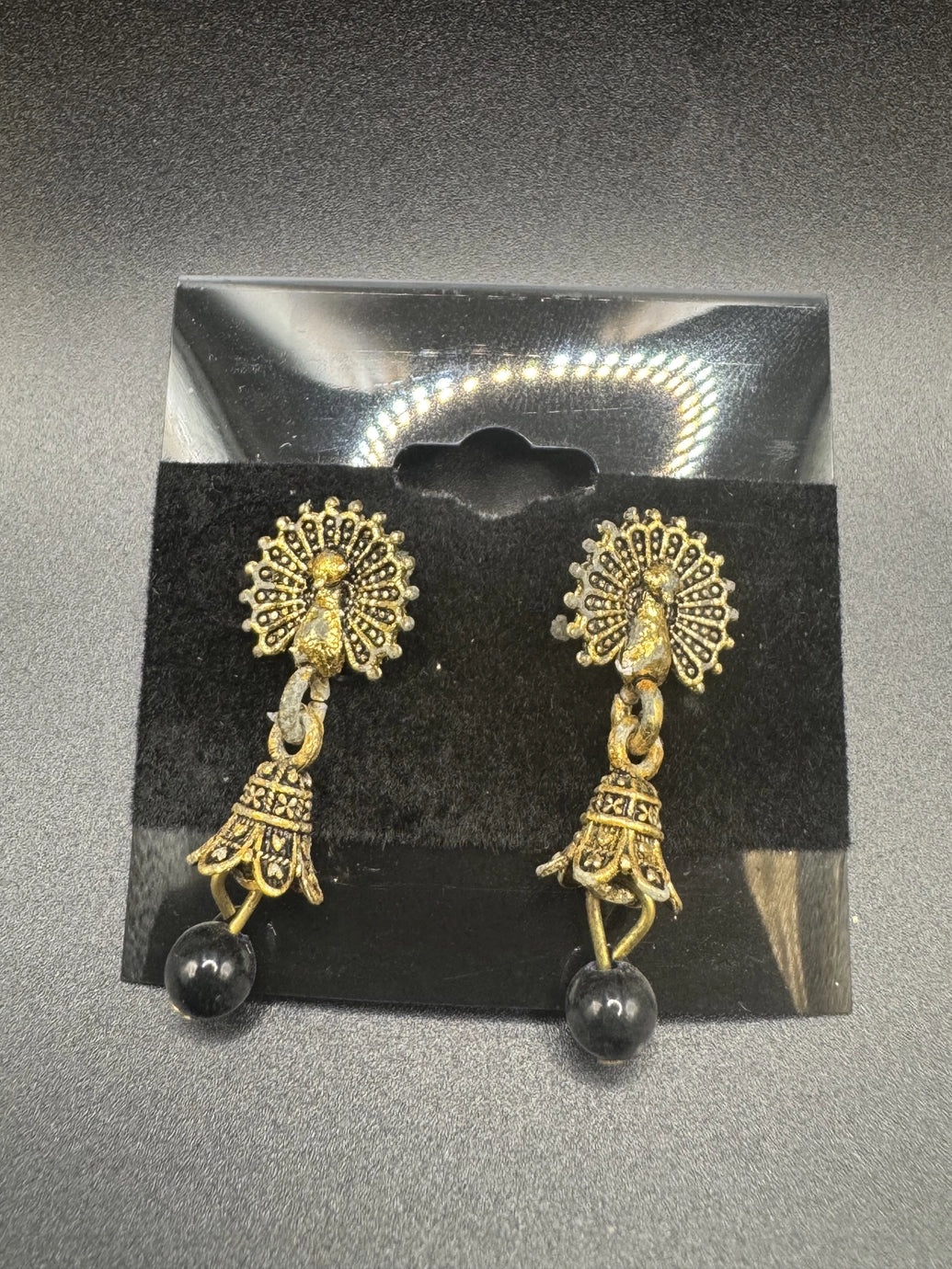 Antique Look Peacock Jhumka Earrings in Multiple Colors Jewelry JCS Fashions 1.2 inch Black