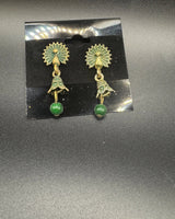 Antique Look Peacock Jhumka Earrings in Multiple Colors Jewelry JCS Fashions Green 1.2 inch