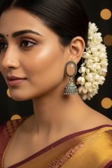 1.5 inch Oxidized Silver Jhumka Earrings for Women