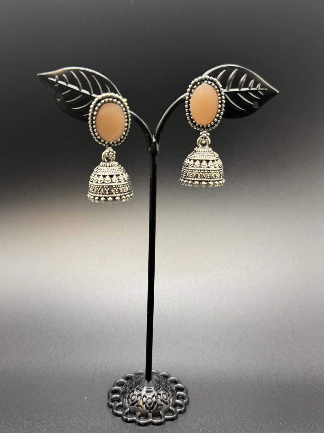 Oxidized Silver Jhumka Earrings for Women - Stylish Traditional Jewelry Jewelry JCS Fashions 1.5 inch Peach