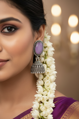 1.5 inch Oxidized Silver Jhumka Earrings for Women