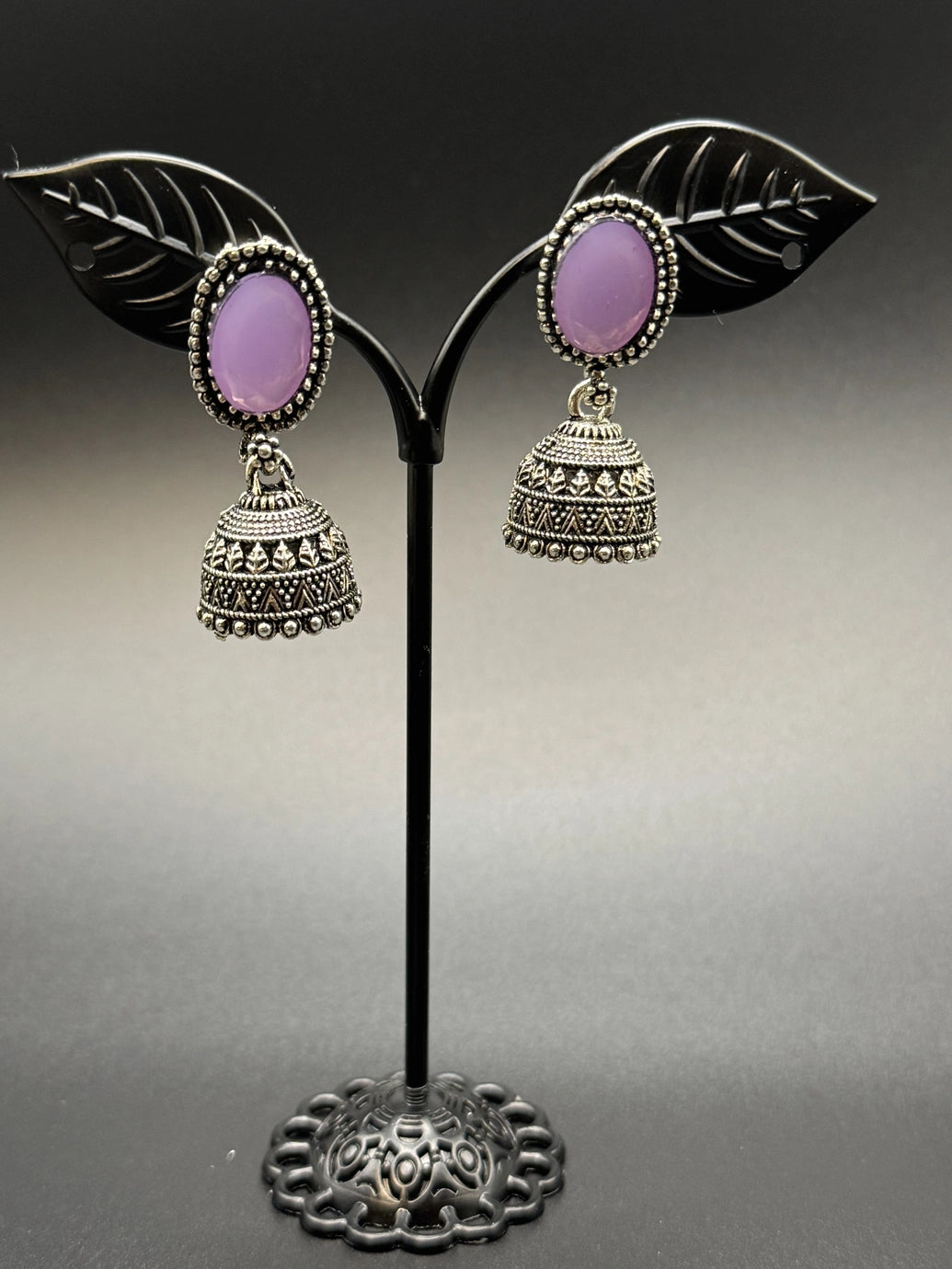 Oxidized Silver Jhumka Earrings for Women - Stylish Traditional Jewelry Jewelry JCS Fashions 1.5 inch Purple
