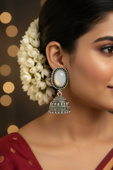 1.5 inch Oxidized Silver Jhumka Earrings for Women
