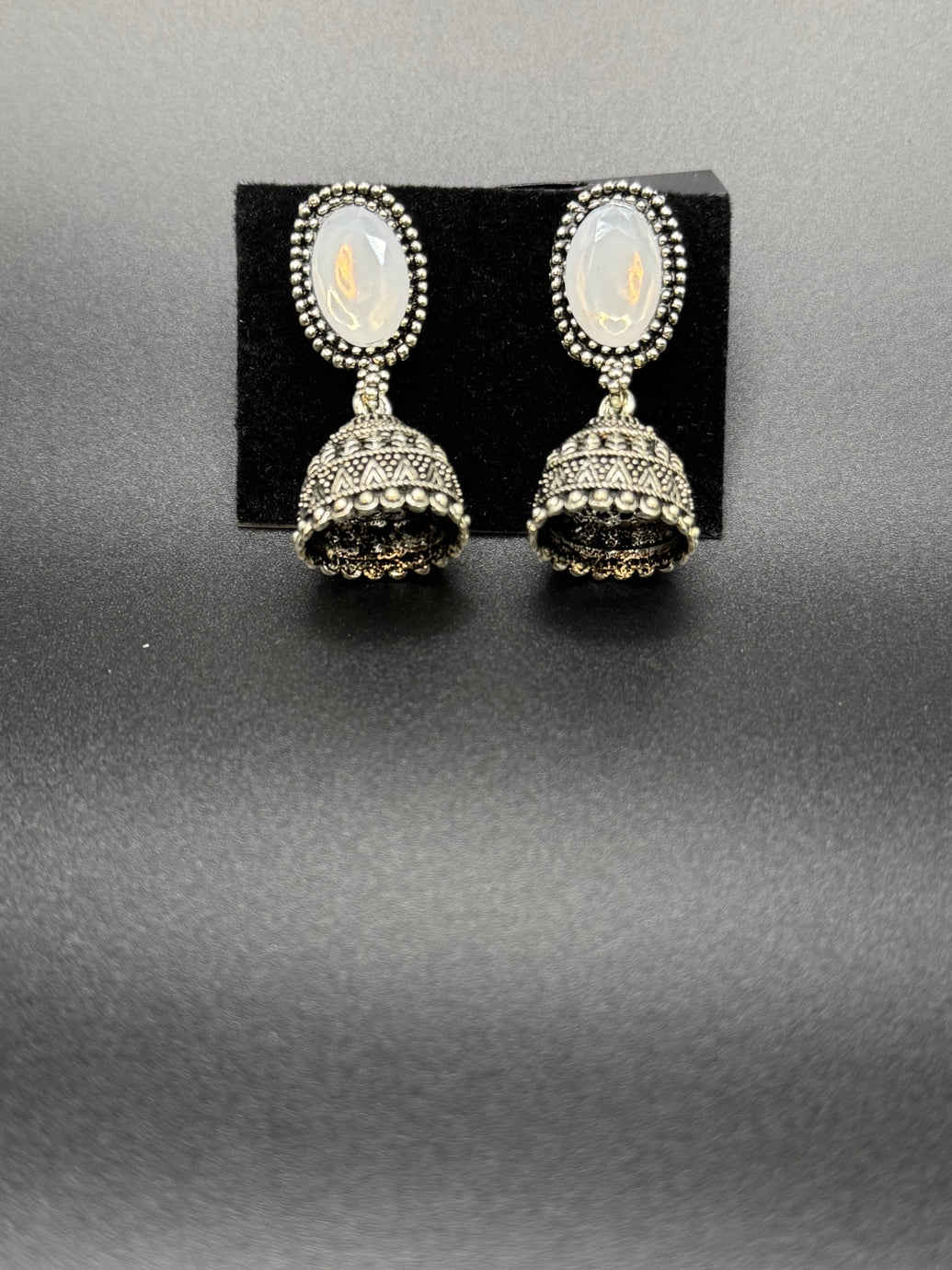 Oxidized Silver Jhumka Earrings for Women - Stylish Traditional Jewelry Jewelry JCS Fashions 1.5 inch White