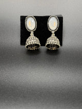 Oxidized Silver Jhumka Earrings for Women - Stylish Traditional Jewelry Jewelry JCS Fashions 1.5 inch White