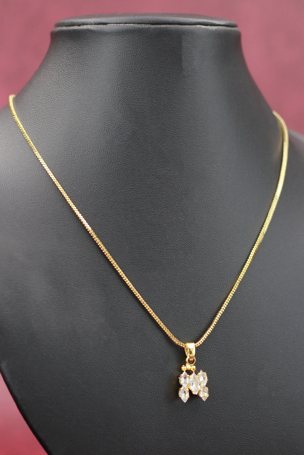 Gold-Tone Textured Chain Necklace Set with Delicate Crystal Pendant for Women - Gold