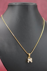 Gold-Tone Textured Chain Necklace Set with Delicate Crystal Pendant for Women - Gold