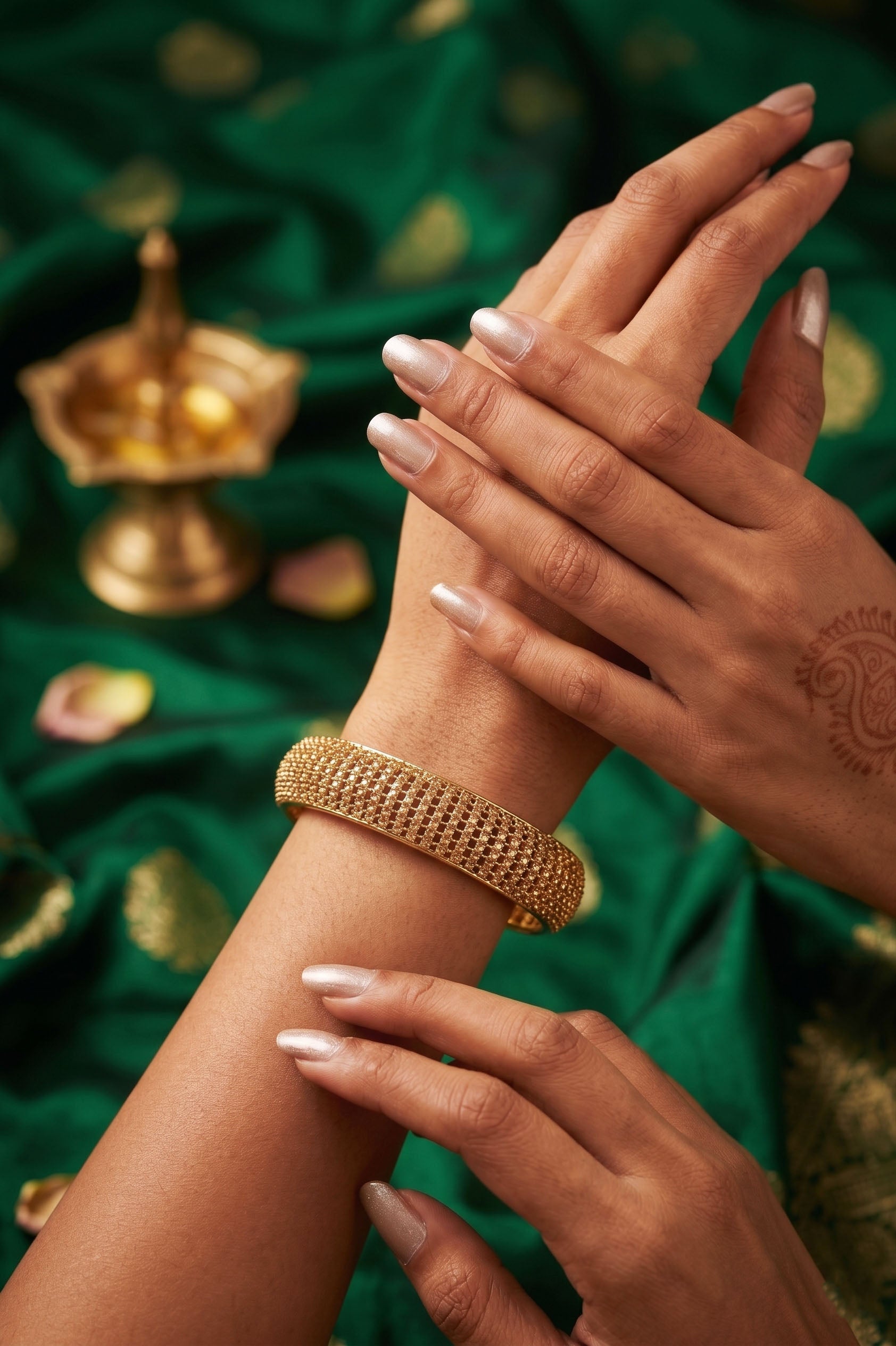 Gold-Tone Textured Bangles - AI Model Photo 3