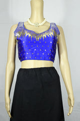 Bright Royal Blue Zari Embroidered Padded Designer Blouse, Sleeveless with Back Knot - Bright Royal blue