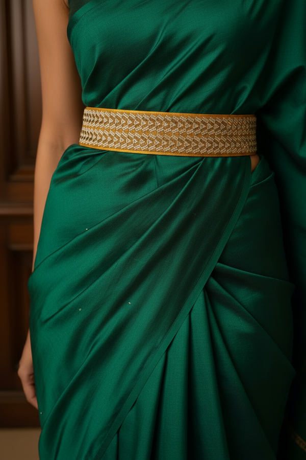 Gold-Tone Crystal Embellished Elastic Hip Belt —
