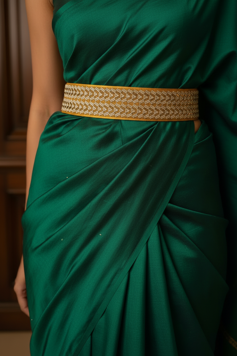 Gold-Tone Crystal Embellished Elastic Hip Belt —