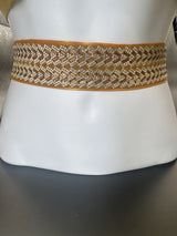 Gold-Tone Crystal Embellished Elastic Hip Belt — Ethnic Kamarbandh for Sarees & Lehengas Jewelry JCS Fashions Gold 28 - 32 inches