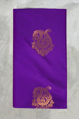 Purple Korvai Soft Silk Saree with Delicate Gold Zari Buttas and Floral Border Blouse - Purple