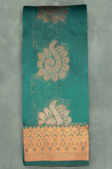 Dark Green Silk Cotton Saree with Zari Floral Border and Blouse Piece | Traditional Ethnic Wear - Dark Green