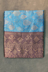 Blue Floral Soft Silk Designer Saree with Blouse, Soft Silk Fabric, Traditional Woven Border - Blue