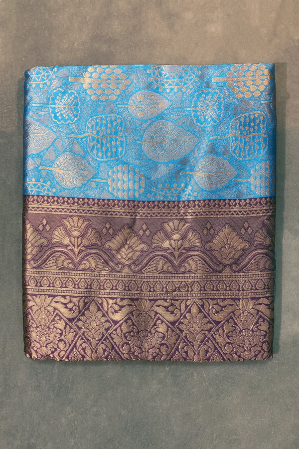 Blue Floral Soft Silk Designer Saree with Blouse, Soft Silk Fabric, Traditional Woven Border - Blue