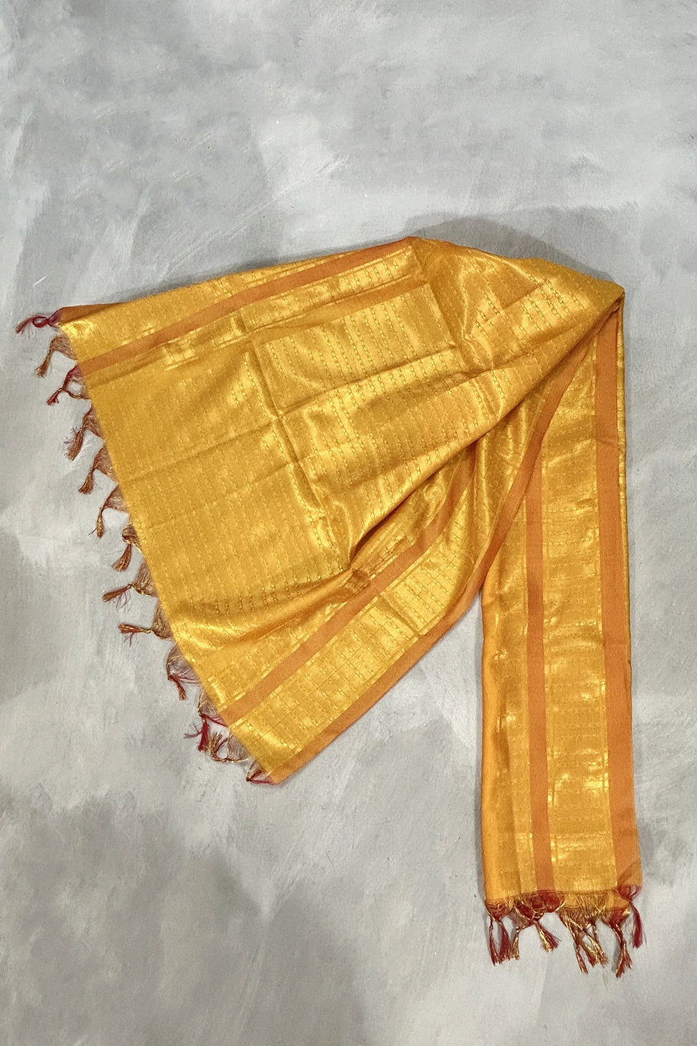 Yellow Ponnadai Poly Silk Jacquard Temple Shawl with Zari Look and Tassels for Pooja, Weddings and Functions - Yellow