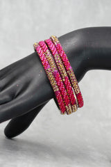 Multicolour Crystal Bead Bangles Set with Gold-Tone Sparkle for Festive & Wedding Wear