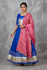 Royal Blue Designer Navratri Chaniya Choli with Gold & Silver Tissue Border and Silk Lehenga - Royal Blue