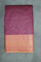 Maroon Emboss Silk Saree with Contrast Zari-Style Border and Semi Silk Design - Maroon