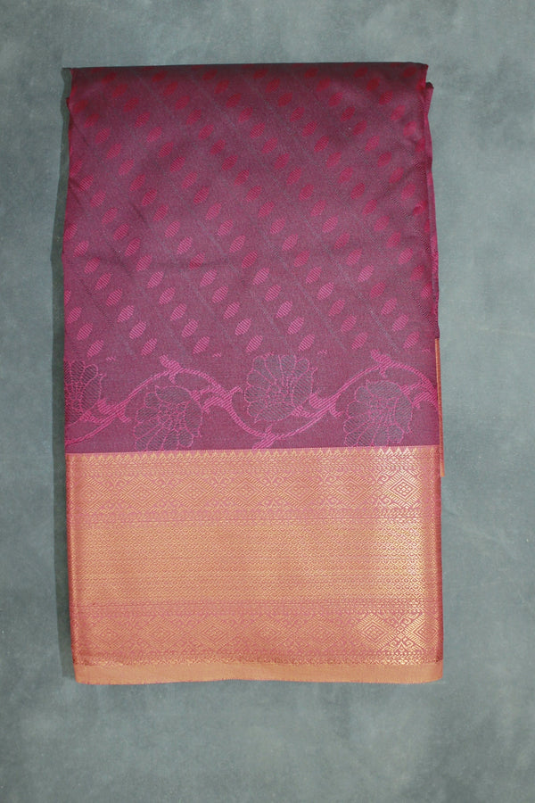 Maroon Emboss Silk Saree with Contrast Zari-Style Border and Semi Silk Design - Maroon