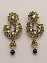 Traditional Floral Drop Earrings with Colorful Stone Stud and Bead Dangles