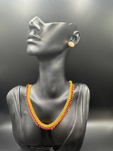 Gold-Tone Maroon Bead Necklace Set with Matching Stud Earrings, Lightweight Traditional Indian Fashion Jewellery Jewelry JCS Fashions Maroon 3.5 inch