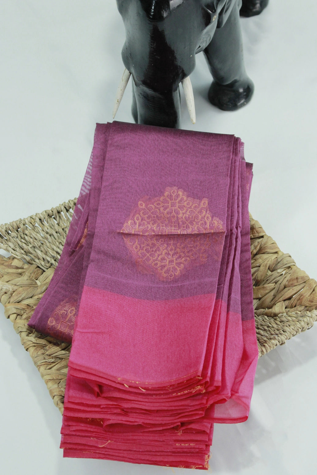 Purple Silk Cotton Saree with Zari Border and All-over Motif Design, Blouse Included - Purple