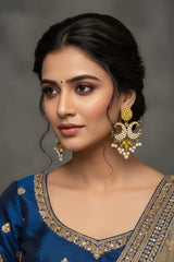 Antique Peacock Pearl Earrings – Gold-Tone Pearl-Studded Ethnic Earrings (2 inch) Jewelry JCS Fashions Yellow 2 inch