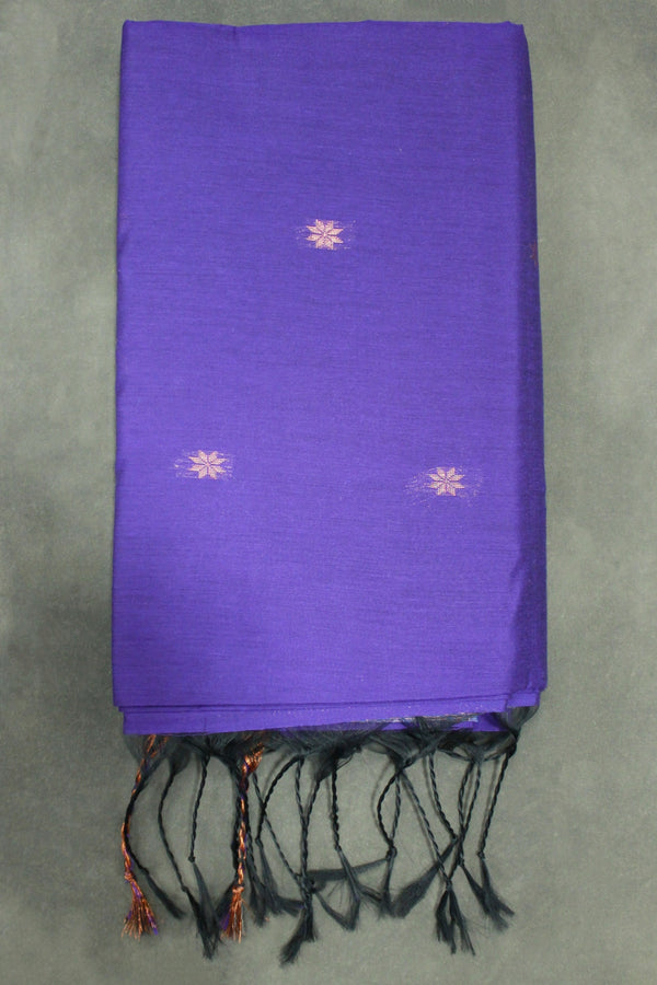 Violet Maheswari Silk Cotton Saree with Small Butta and Zari Border, Includes Blouse Piece - Violet