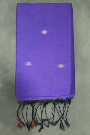 Violet Maheswari Silk Cotton Saree with Small Butta and Zari Border, Includes Blouse Piece