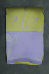 Pastel Yellow Kubera Silk Pattu Saree with Zari Border and Bird Design, Includes Blouse - Pastel Yellow