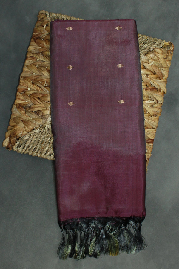 Borderless Banana Pith (Vaazhai Naar) Saree - Fanta Orange & Dark Purple, Small Butta - Fanta Orange & Dark Purple