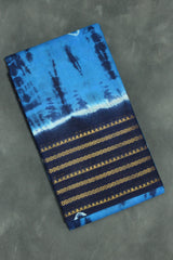 Sungudi Cotton Bandhani Saree in Blue with Golden Zari Striped Border Saree JCS Fashions Blue 5.5 meters