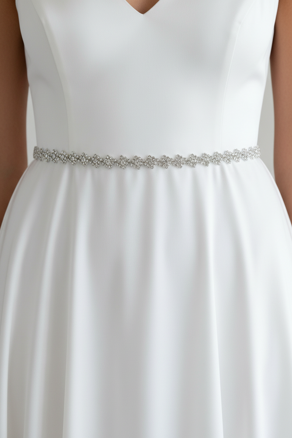 White Silver-Tone Crystal Hip Chain with Zigzag