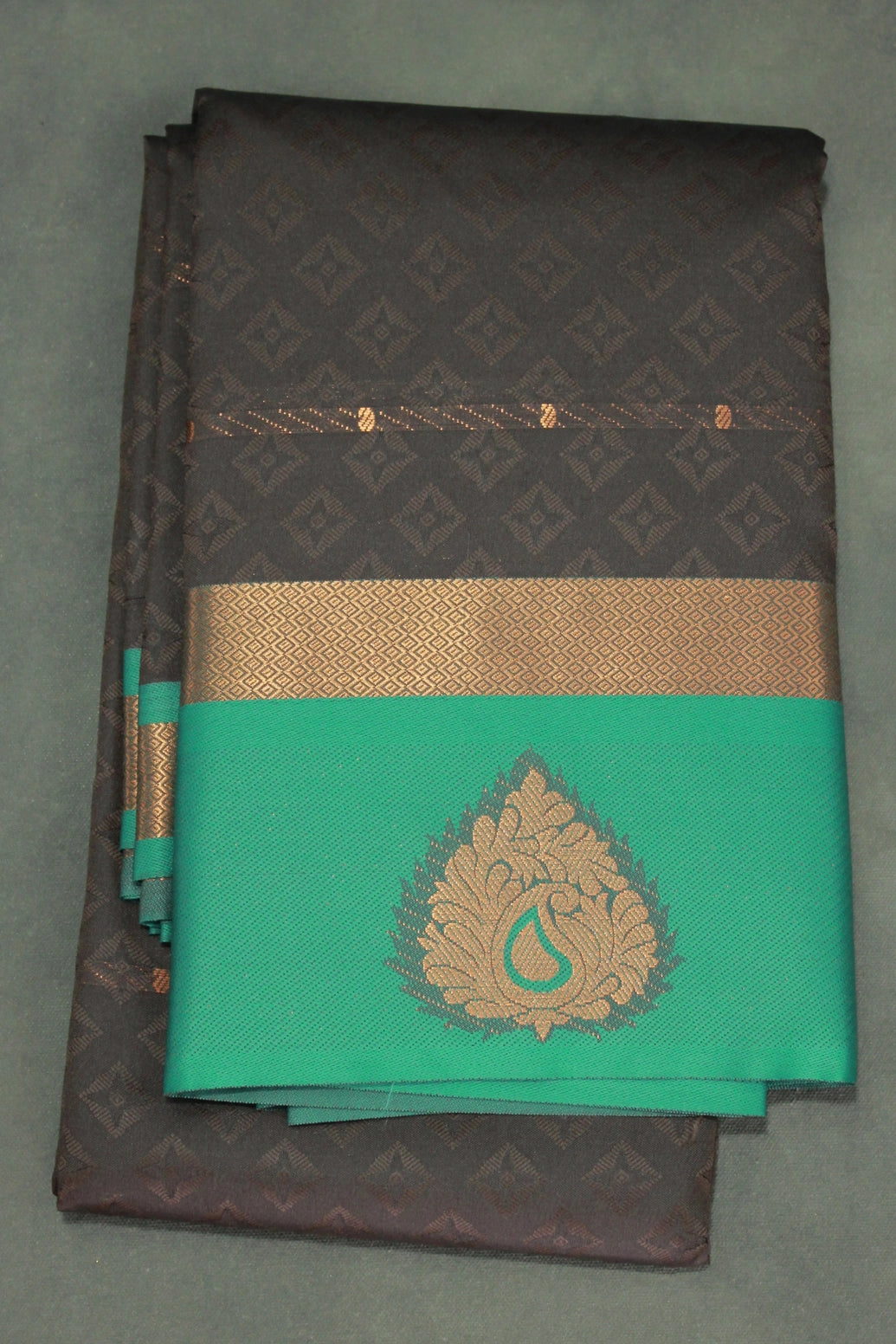 Dark Brown Semi Silk Embossed Saree with Floral Design and Satin Border, Includes Blouse - Dark Brown