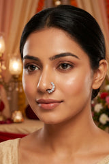 Silver Crystal Clip-On Nath Nose Pin for Women - AI Model Photo 2
