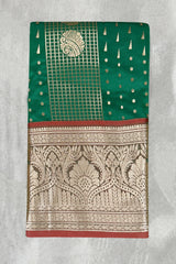 Green Pure Silk Saree with Heavy Zari Pallu and Border, Silk Mark Certificate, with Blouse Piece - 5.5 meters