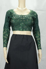 Green Readymade Padded Designer Blouse with Sequence Work, Full Sleeve and Back Knot, Fully Stitched - Green