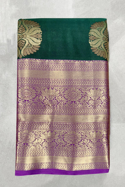 Bottle Green Pure Silk Saree with Heavy Pallu & Border and Silk Mark Certificate - Bottle Green