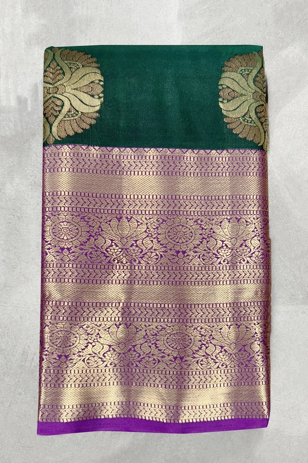 Bottle Green Pure Silk Saree with Heavy Pallu & Border and Silk Mark Certificate - Bottle Green